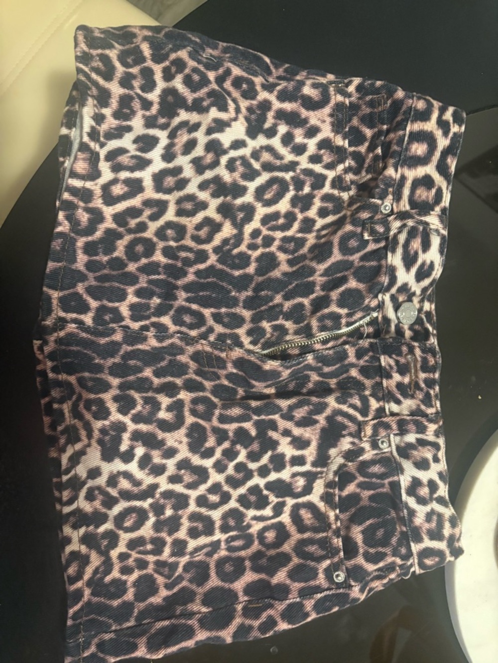 PacSun Pink & Black Leopard Print Denim Skirt